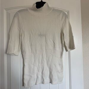 White Short-Sleeve Turtleneck Knit Top
